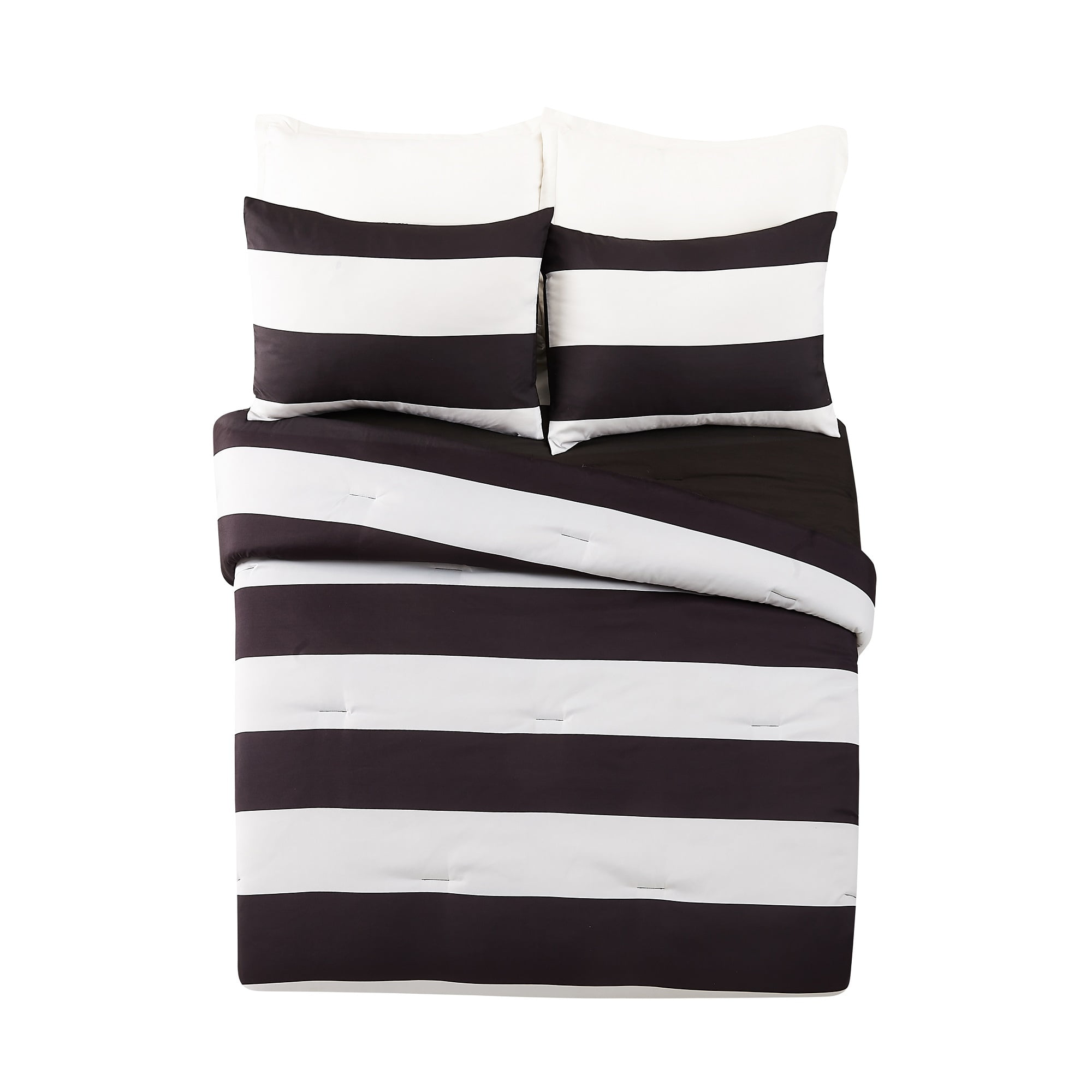 Full Black and White Reversible Microfiber Comforter Set