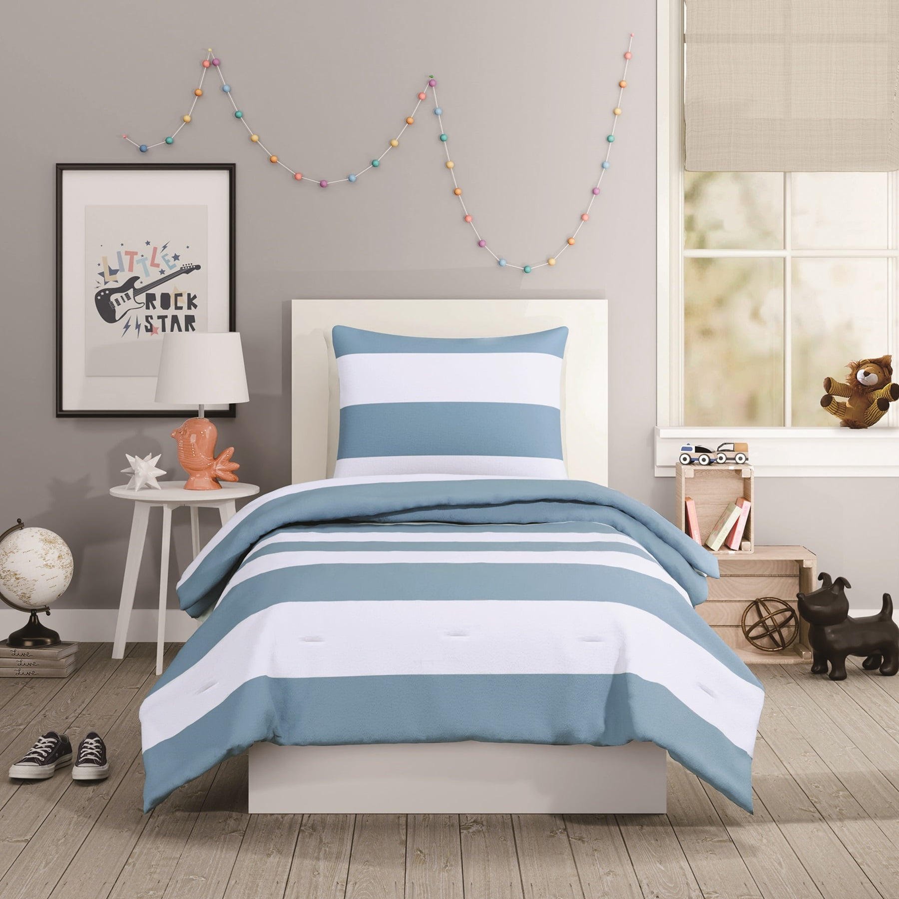 Urban Playground Kids and Teens Lavelle Blue Stripe 2-Piece Comforter Set, Twin/Twin XL
