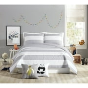 Urban Playground Kids and Teens Lavelle Stripe Gray/White 3-Piece Quilt Set, Full/Queen
