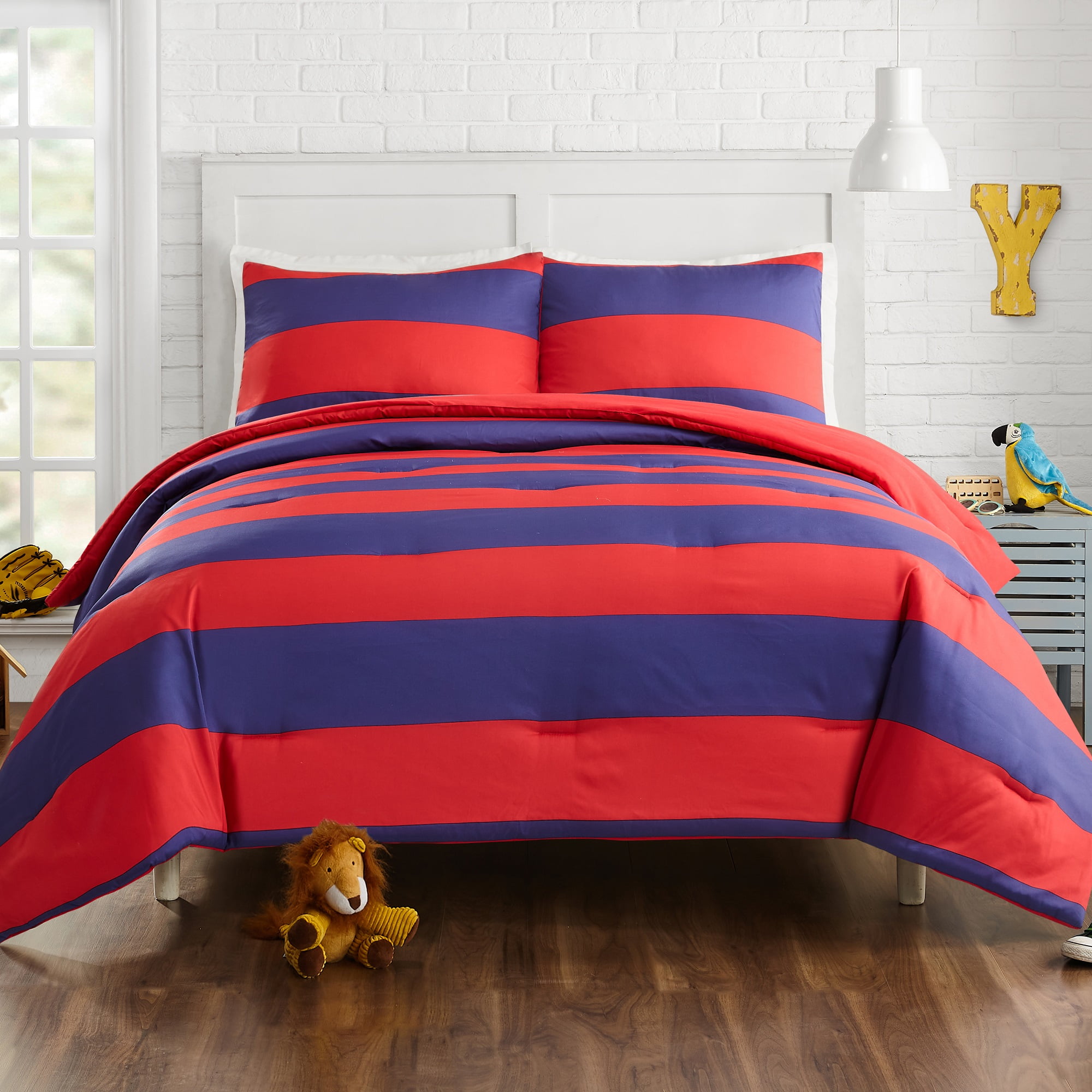 Twin Red and Blue Reversible Microfiber Comforter Set