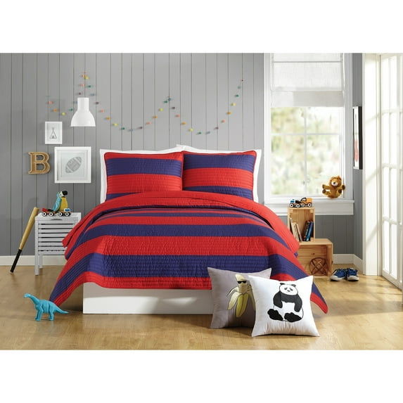 Urban Playground Kids and Teens Lavelle Stripe Red/Blue 3-Piece Quilt Set, Full/Queen