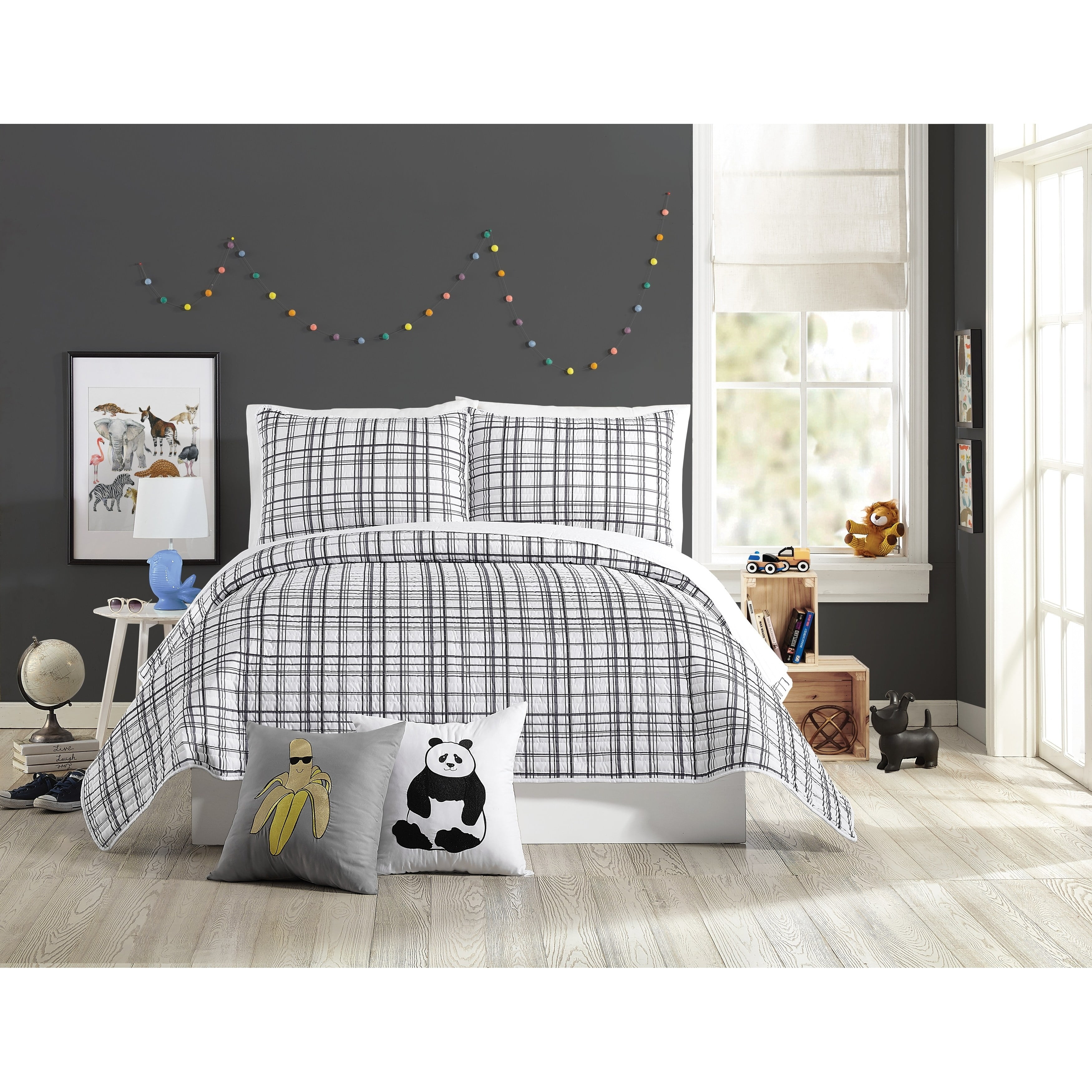 Charcoal and White Reversible Microfiber Full Quilt Set