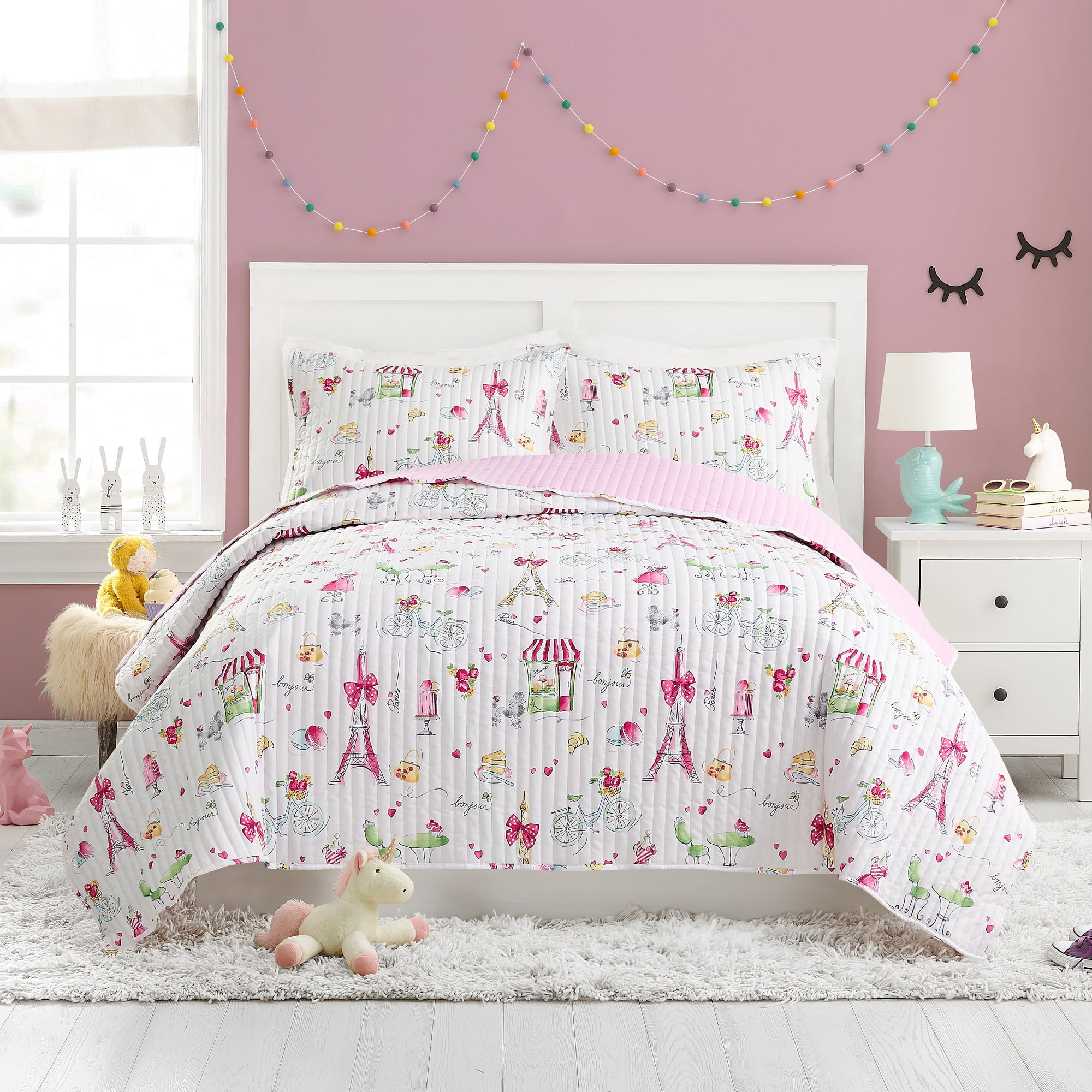 Pretty in Paris Pink Microfiber Twin Quilt Set
