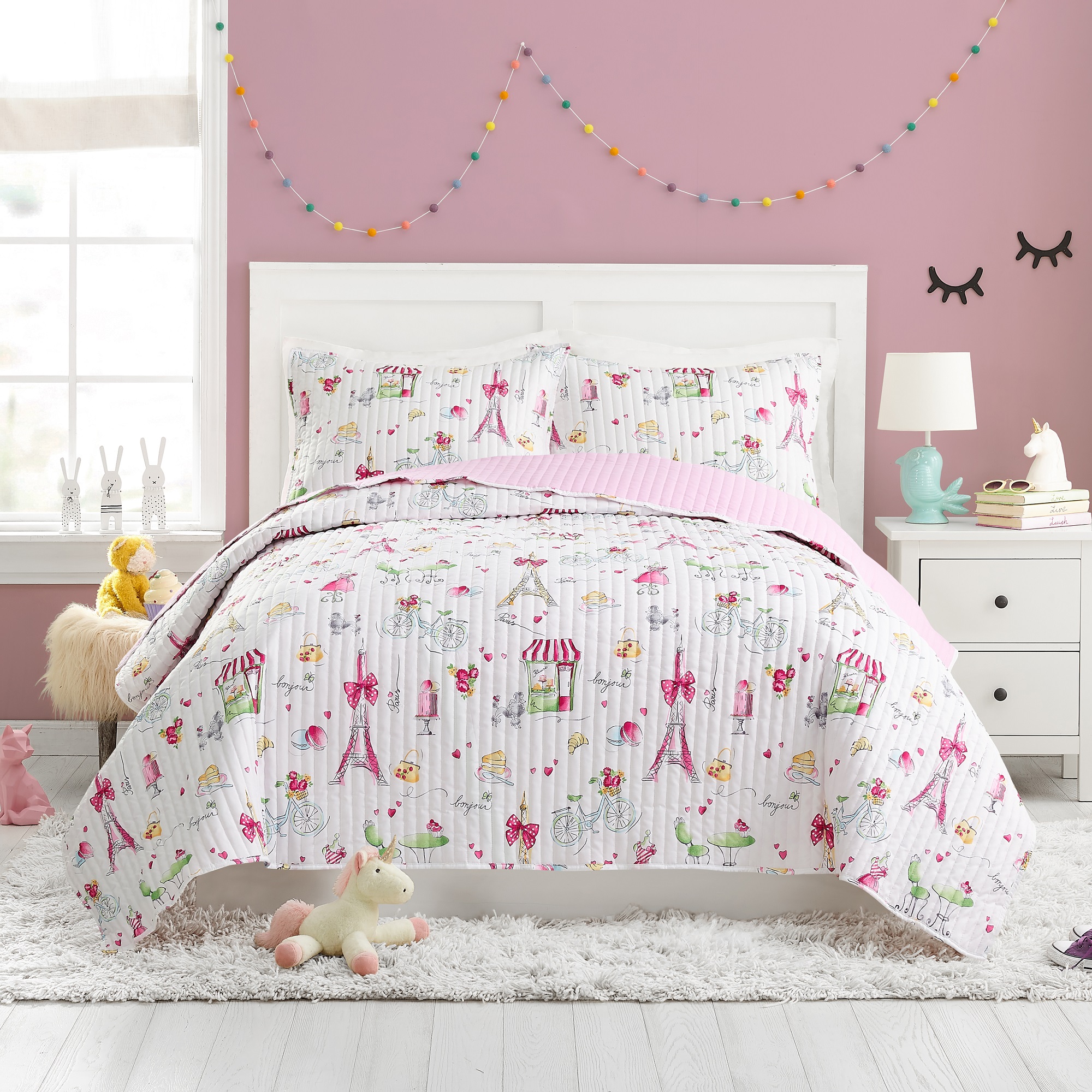 Urban Playground Kids Pretty in Paris Polyester Pink 3 Piece Quilt Set Full Queen Walmart