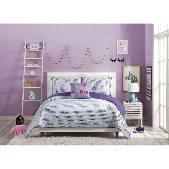 Urban Playground Kids and Teens Joceline Purple 3-Piece Quilt Set, Full/Queen