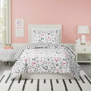 Urban Playground Kids and Teens Roxy Hearts Black and Pink 2-Piece Comforter Set, Twin/Twin XL