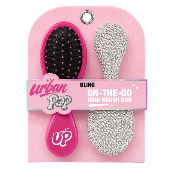URBAN POP Bling On-the-Go Mini Hair Brush Duo Set for Everyday Grooming and Travel