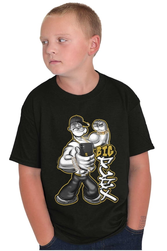 Urban Popeye Big Flex Muscle Selfie Crewneck T Shirts Boy Girl Teen Brisco Brands X