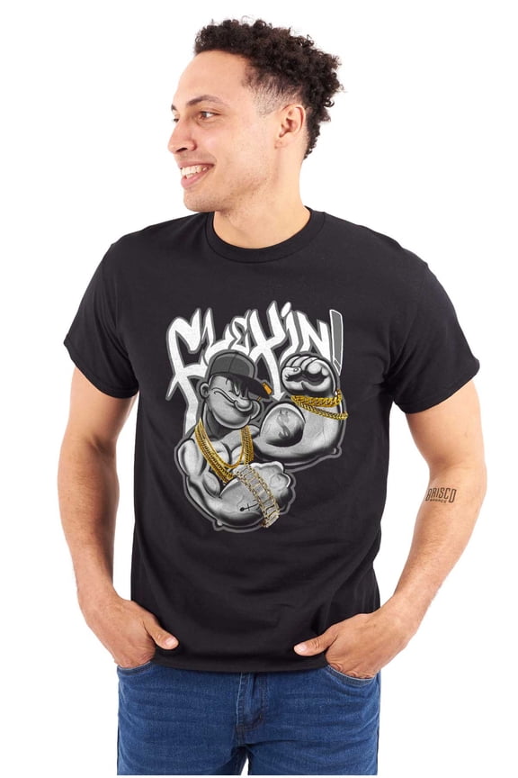 Urban Popeye Bling Muscle Flexin Men's Graphic T Shirt Tees Brisco Brands S