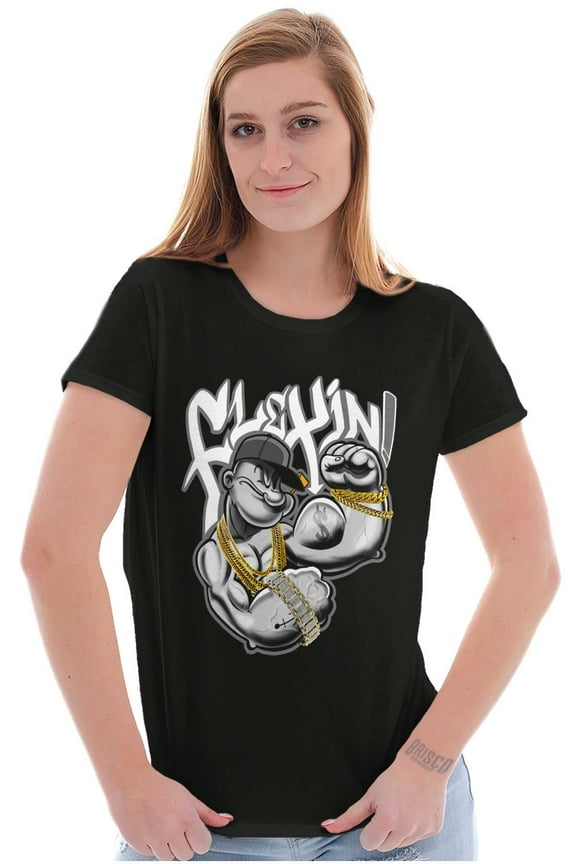 Urban Popeye Bling Muscle Flexin Women's T Shirt Ladies Tee Brisco Brands S