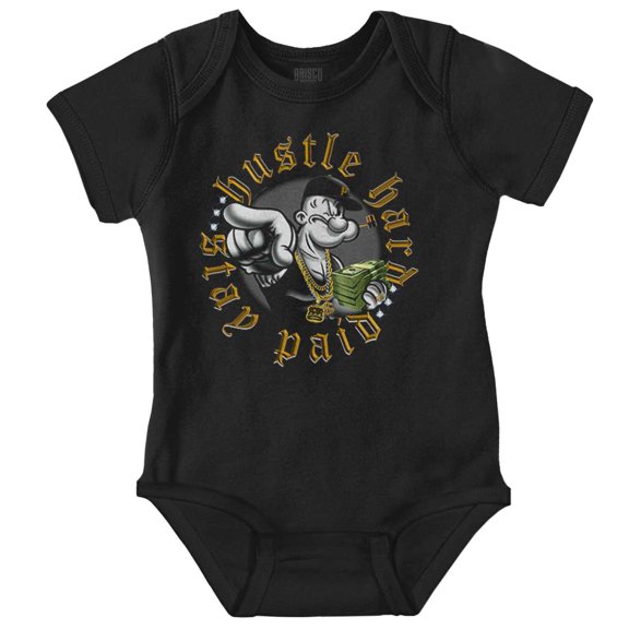 Urban Popeye Hustle Hard Stay Paid Romper Boys or Girls Infant Baby Brisco Brands NB