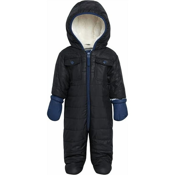 Urban Republic Baby Boys Snowsuit - One-Piece Full Sherpa Fleece Lined Infant Pram Quilted Baby Winter Suit (3M-9M)