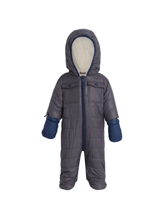 Baby Boys Snowsuit Full Sherpa Fleece Lined Infant Pram Quilted Baby Winter Suit (3M-9M)