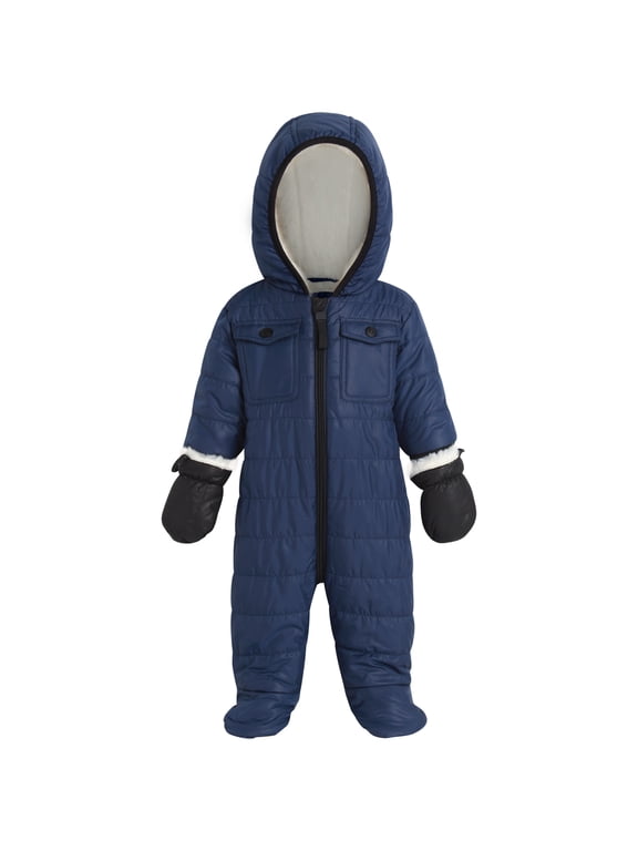 Baby Boys Snowsuit Full Sherpa Fleece Lined Infant Pram Quilted Baby Winter Suit (3M-9M)