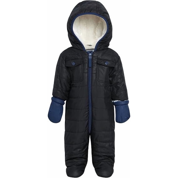 Urban Republic Baby Boys Snowsuit Full Sherpa Fleece Lined Infant Pram Quilted Baby Winter Suit (3M-9M)