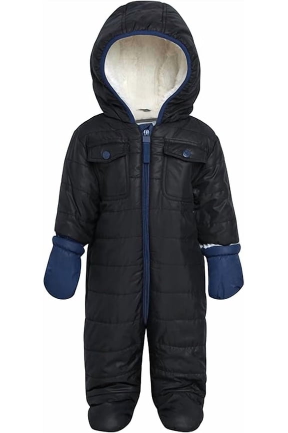 Baby Boys Snowsuit Full Sherpa Fleece Lined Infant Pram Quilted Baby Winter Suit (3M-9M)