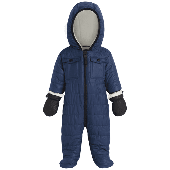 Urban Republic Baby Boys Snowsuit Full Sherpa Fleece Lined Infant Pram Quilted Baby Winter Suit (3M-9M)