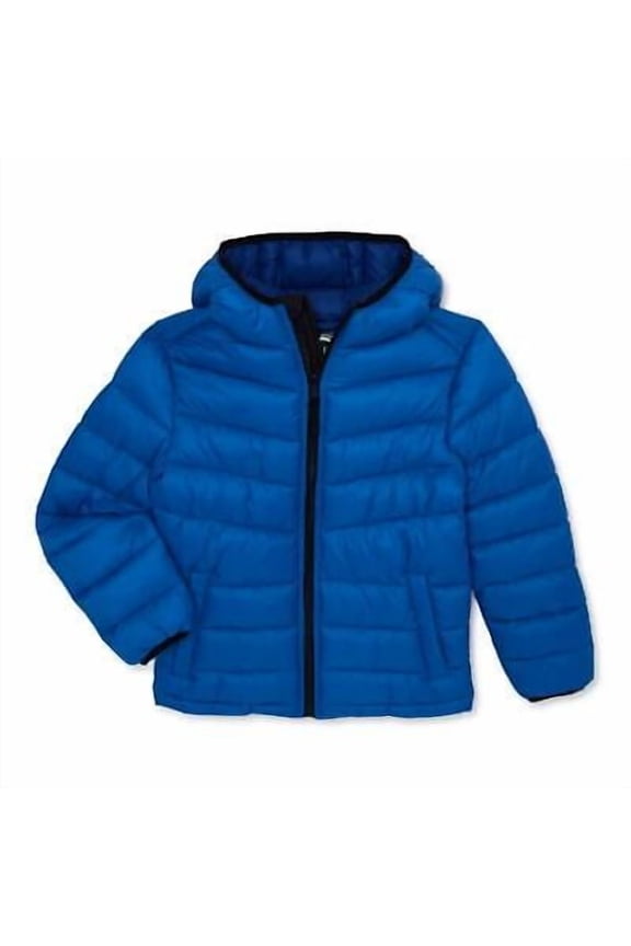 Boys Packable Hooded Full Zip Puffer Jacket Blue Size 24M NWT