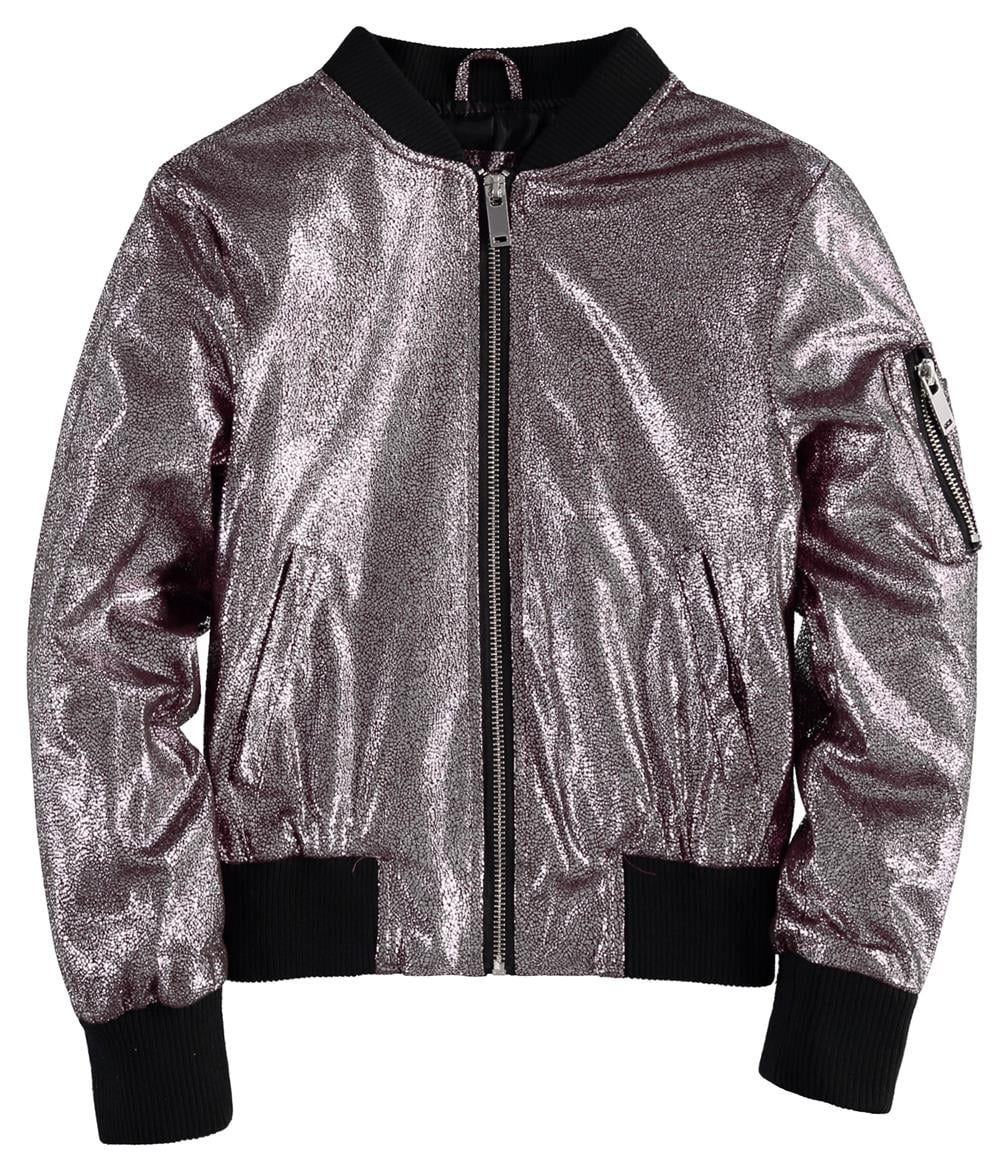 Urban Republic Girls 46x Metallic Glitter Bomber Jacket Silver 3T