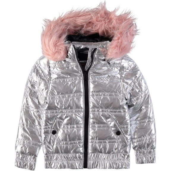Urban Republic Girls 7-16 Metallic Puffer Jacket (Silver 10/12)