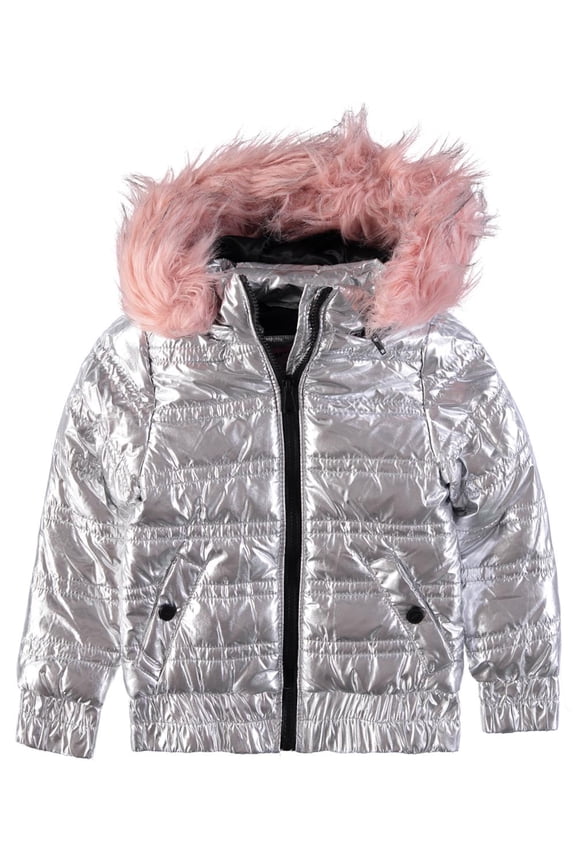 Girls 7-16 Metallic Puffer Jacket (Silver 10/12)