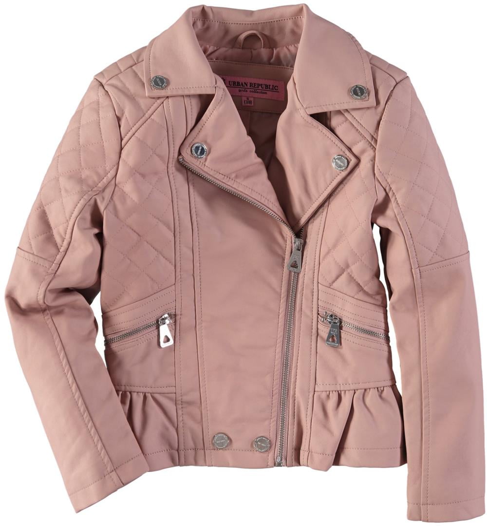 14) (Pink Leather 7-16 Faux Urban Republic Peplum Girls Jacket Moto