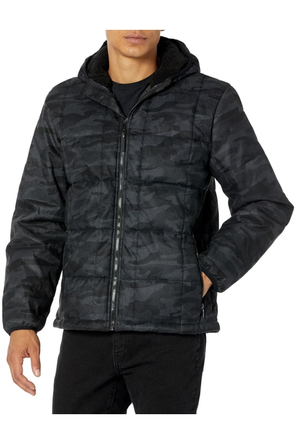 Mens Thin Wool Jacket, Black CAMO, Small