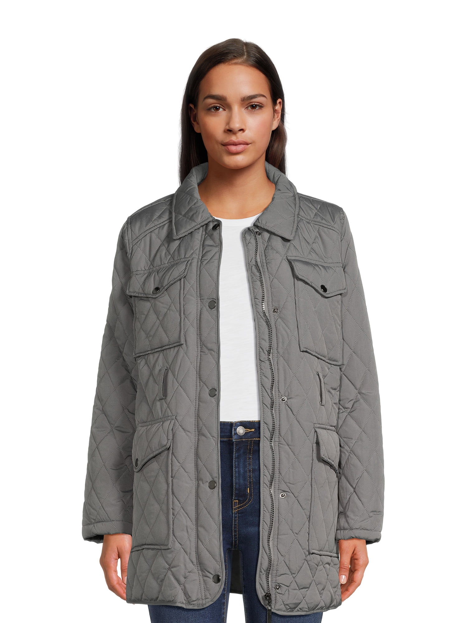 Urban Republic Women’s Thin Quilted Barn Jacket with Belt - Walmart.com