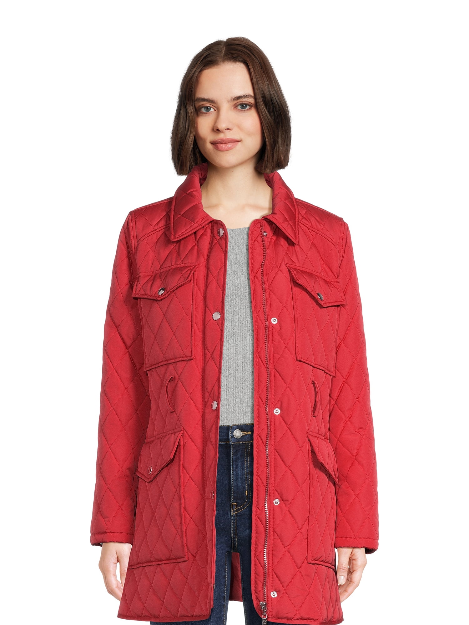 Urban Republic Women’s Thin Quilted Barn Jacket with Belt - Walmart.com