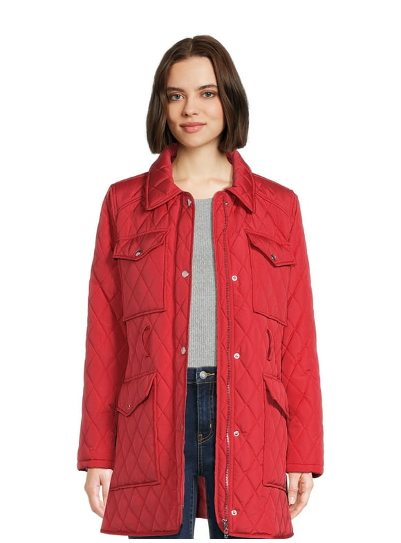 Urban Republic Women’s Thin Quilted Barn Jacket with Belt