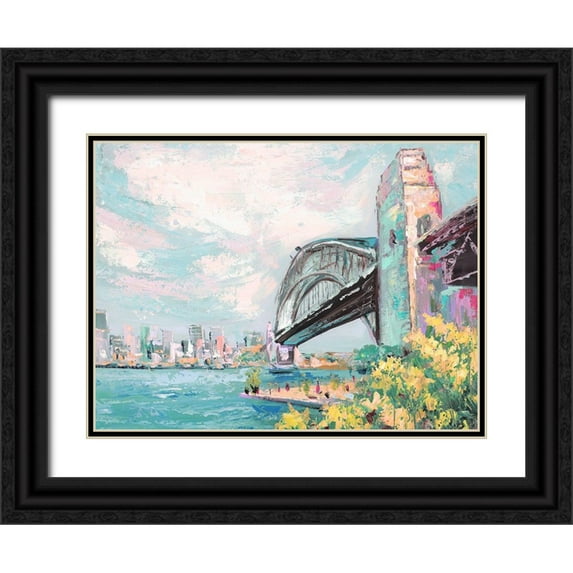 Urban Road 32x25 Black Ornate Wood Framed with Double Matting Museum Art Print Titled - Harbour Bridge