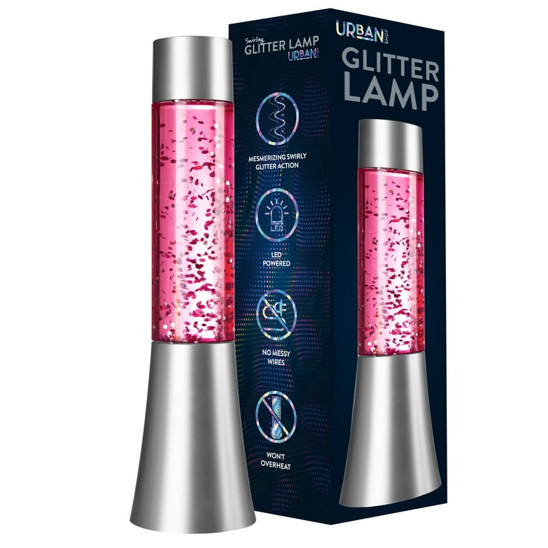 Urban Shop 13 Color Changing LED Glitter Lamp Pink Battery Operated Silver Metal Base Walmart