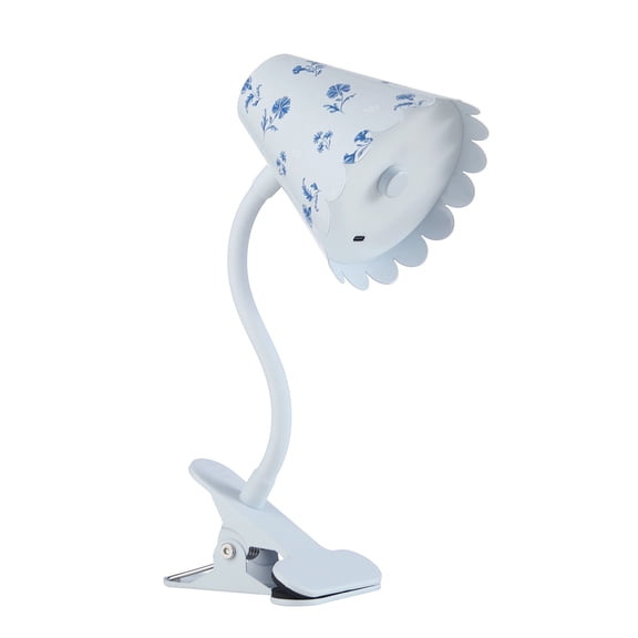 Urban Shop 13" Portable Rechargeable Metal Clip Lamp, Blue Flowers