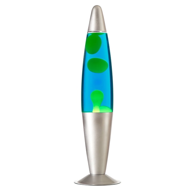 Urban Shop, 16" Yellow/Blue Lava Motion Volcano Lamp, Yellow Wax in Blue Liquid, Silver Metal