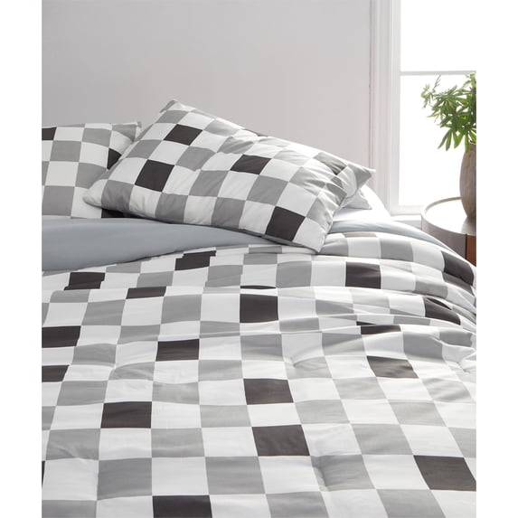 Urban Shop 3-Piece Grey Checkerboard Comforter, Twin