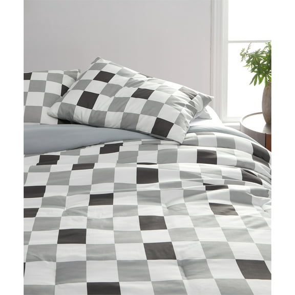Urban Shop 3-Piece Grey Checkerboard Comforter, Twin