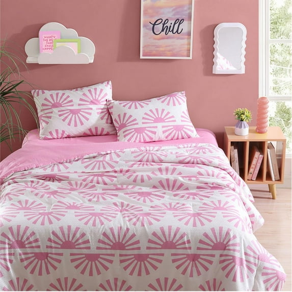 Urban Shop 3-Piece Textured Pink Sunburst Comforter Set, Full/Queen