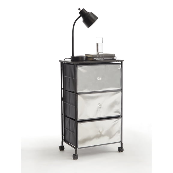 Urban Shop 3 Tier Mirrored Rolling Utility Cart, Silver, 3 Drawers