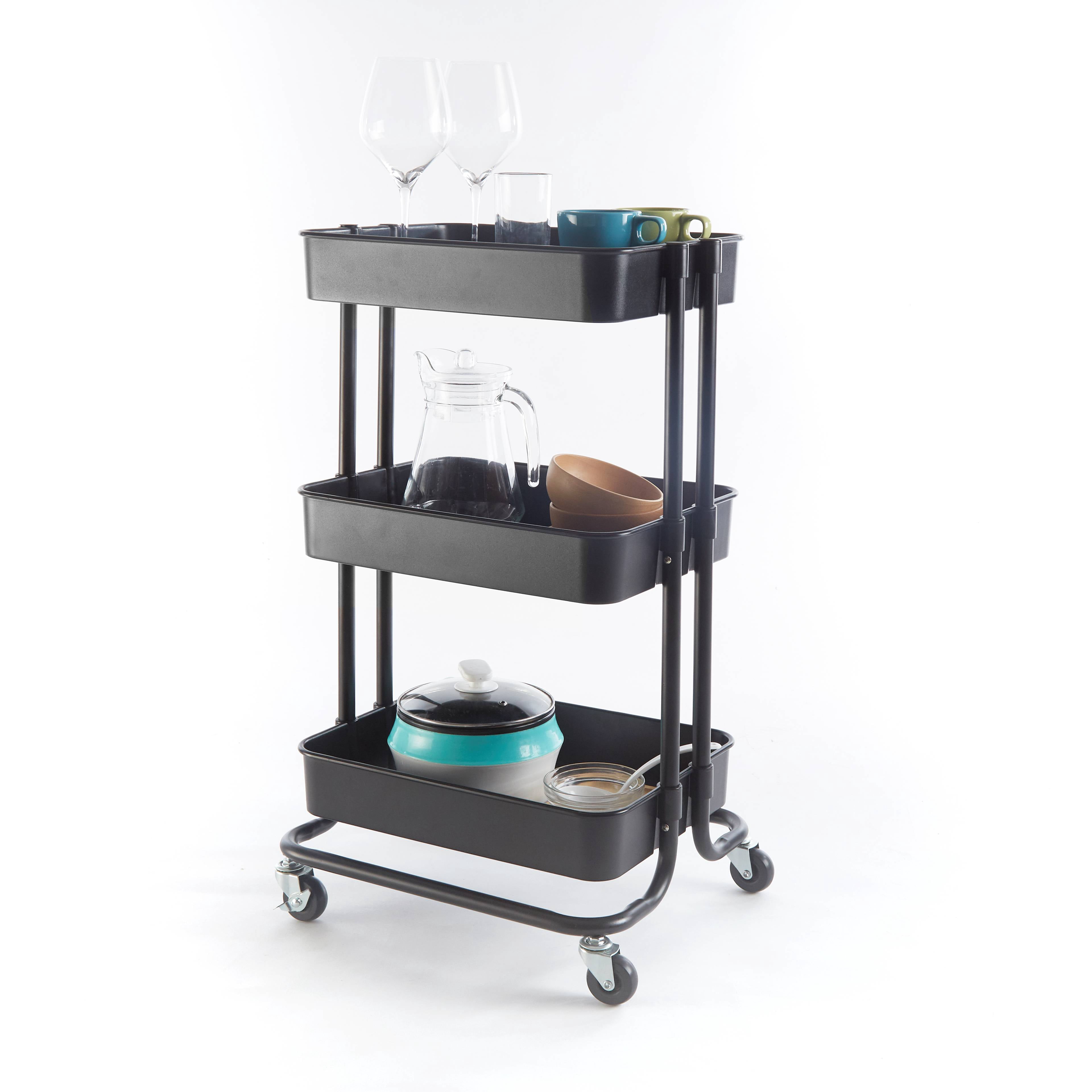 Urban Shop 3-Tier Organizer Rolling Cart, Black