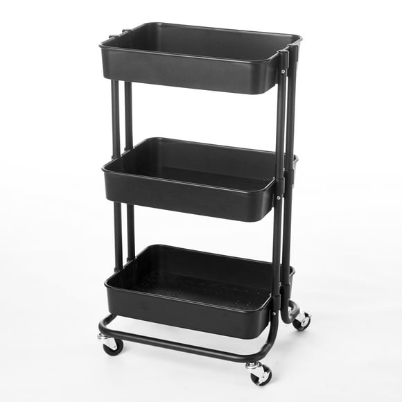 Urban Shop 3 Tier Rolling Cart, Black, Plastic
