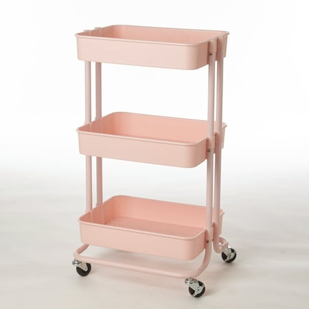 Urban Shop 3 Tier Rolling Cart, Blush, Plastic