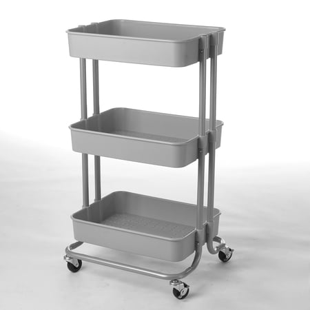 Urban Shop 3 Tier Rolling Cart, Grey, Plastic