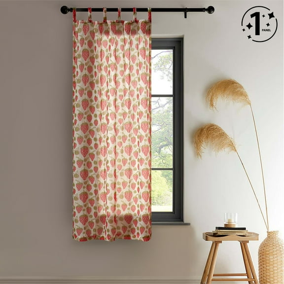 Urban Shop 38" x 63" Sheer Single Curtain Panel, Strawberry Print