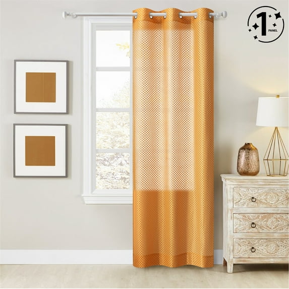 Urban Shop 38" x 84" Sheer Light-Filtering Single Curtain Panel, Gold Colorblock