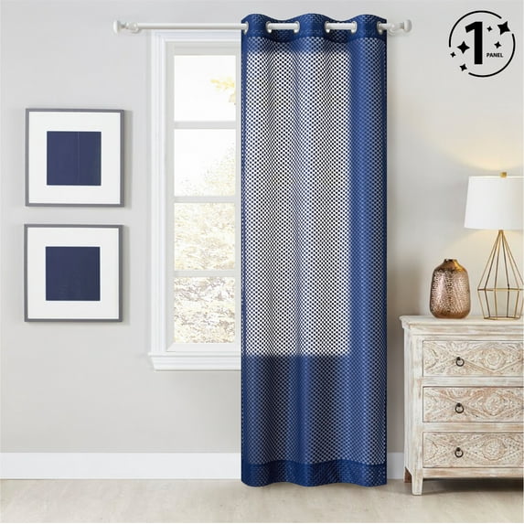 Urban Shop 38" x 84" Sheer Light-Filtering Single Curtain Panel, Navy Colorblock