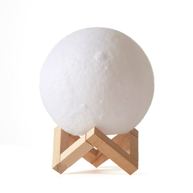 Urban Shop 3D Print Color Changing Moon Lamp with Wood Stand, remote control and USB Adaptor, 7.5'' x 5.5'', White