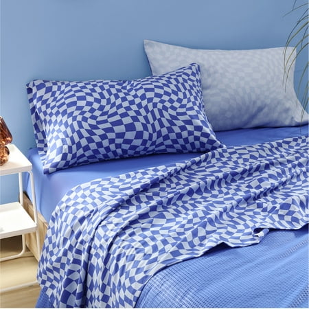 Urban Shop 8 Piece Blue Check Mix and Match Sheet Set, Full