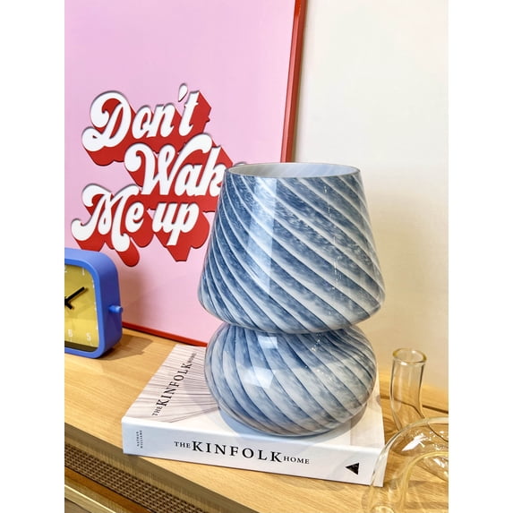 Urban Shop Blue Stripe Glass Mushroom Lamp, 10" H x 7.5" W, Plug in
