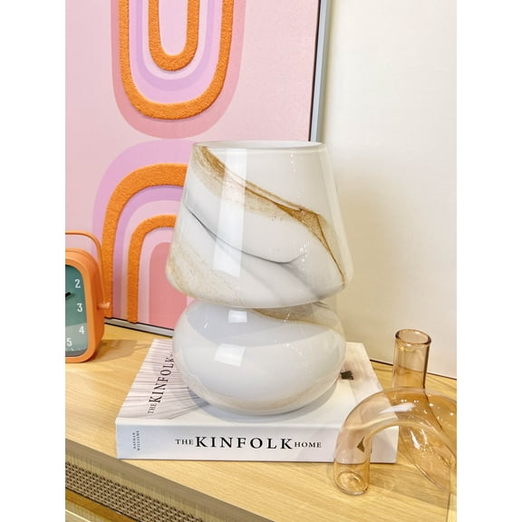 Urban Shop Brown Marble Glass Mushroom Lamp, 10" H x 7.5" W, Plug in