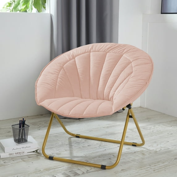 Urban Shop Channel Stitch Velvet Folding Saucer Chair, Blush Pink